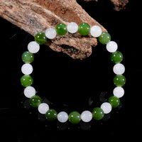 7mm White & Green Jade Beaded Bracelet #2453