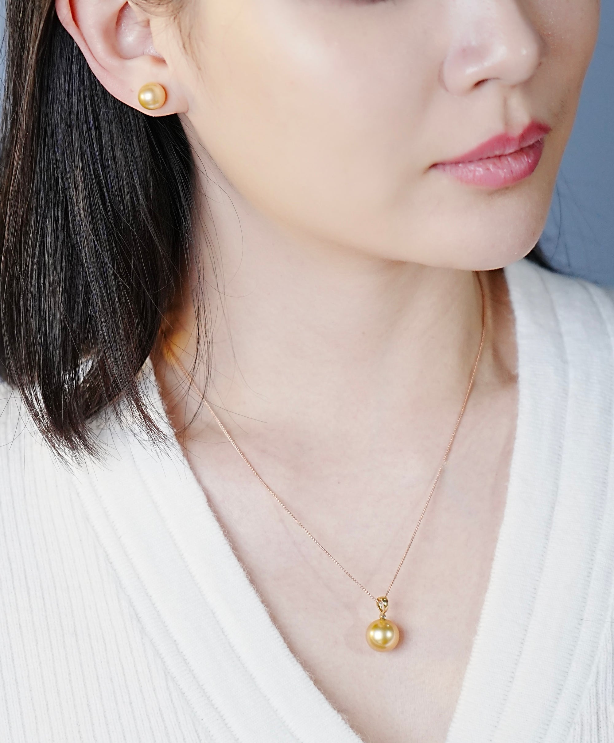 South Sea Gold Pearl Earrings & Pendant #1620