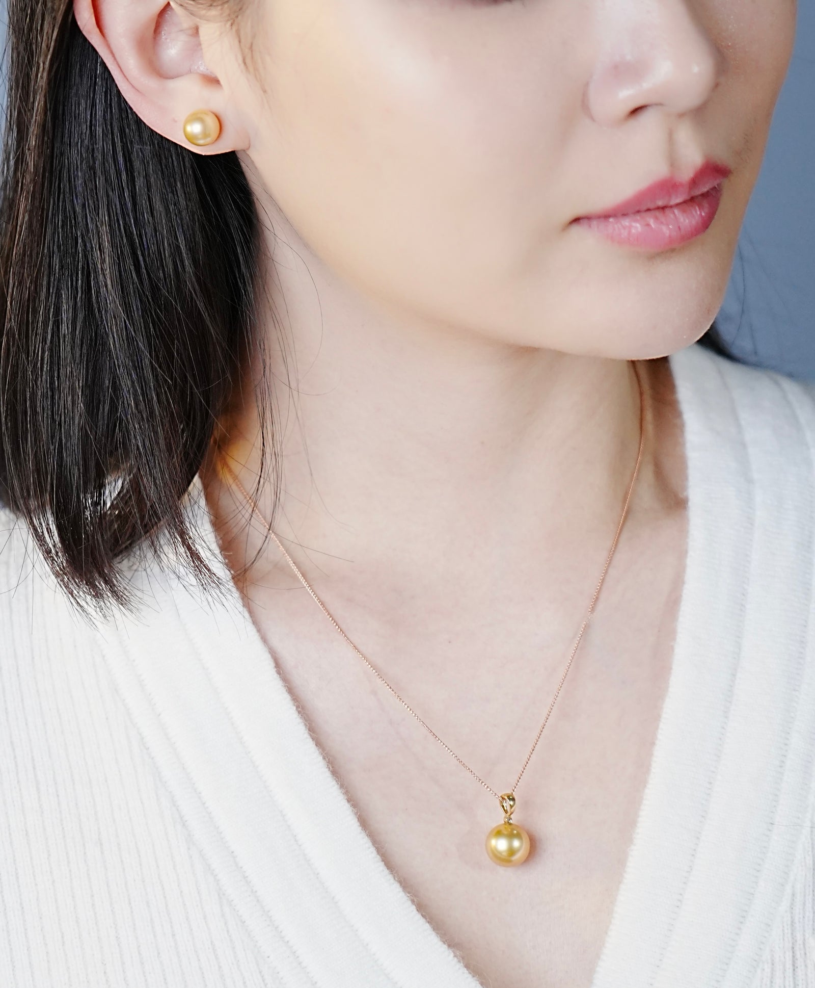 South Sea Gold Pearl Earrings & Pendant #1620