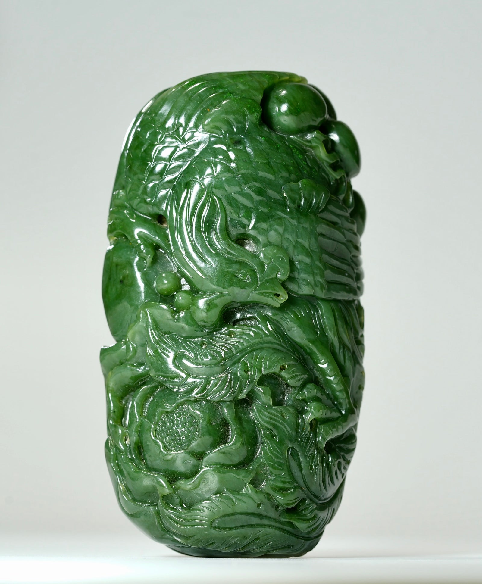 Hand-Carved Jade Phoenix Palm Stone #1460