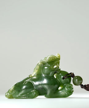 Top Grade River Jade Old Mine Hand Carved Jade Pixiu Necklace Natural Jade #1459