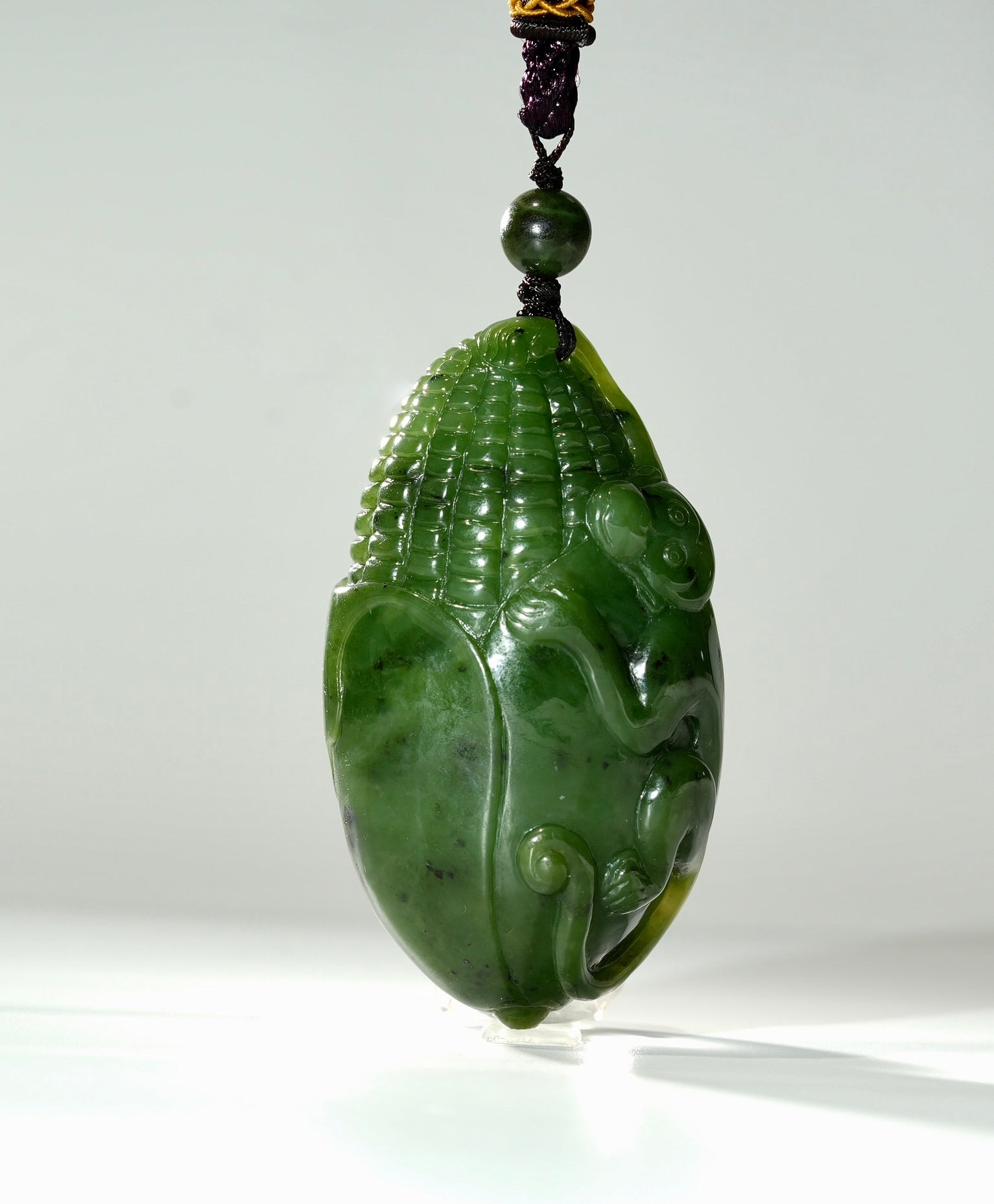 Hand Carved Corn and Monkey Jade Palm Piece #1458