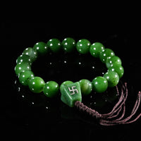 12mm Swastika Symbol Jade Beaded Bracelet #1882