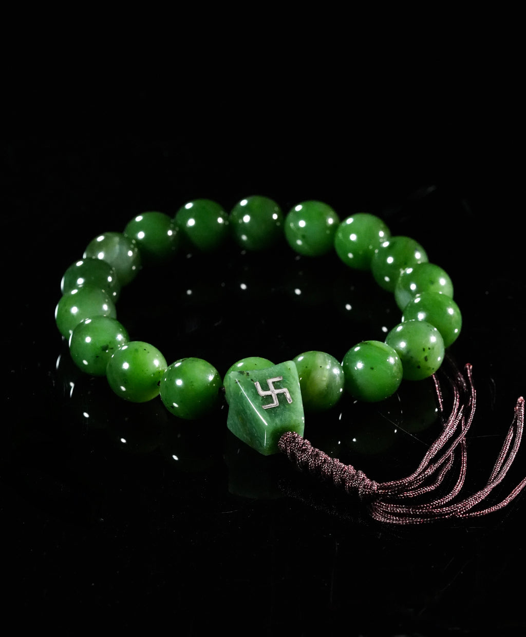 12mm Swastika Symbol Jade Beaded Bracelet #1882