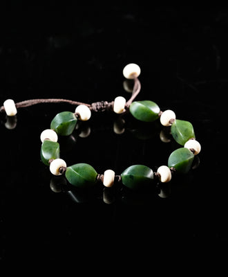 Jade and Ox Bone Beaded Bracelet #1873