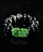 7" Pixiu & Obsidian Beaded Bracelet #2066