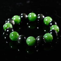 14mm Jade and Obsidian Beaded Bracelet #2068