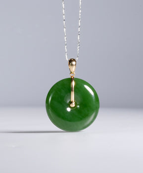 Siberian Jade Peace Buckle Ping An Kou Pendant PI Harmony 18K Gold Natural Jade #1683