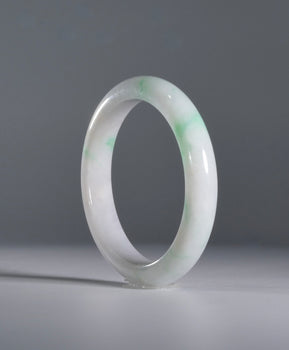 Certified Type A Burmese Jadeite Bangle - Bicolor (White and Green) Natural Jade Bracelet (59mm)