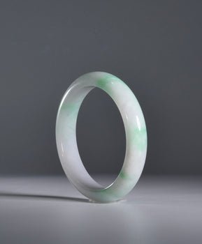Certified Type A Burmese Jadeite Bangle - Bicolor (White and Green) Natural Jade Bracelet (59mm)