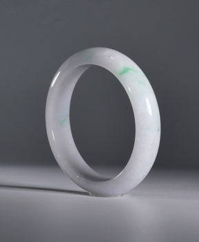 Certified Type A Burmese Jadeite Bangle - Bicolor (White and Green) Natural Jade Bracelet (59mm)