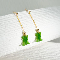 18K Jade Unique Long Earrings #2288