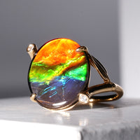 18K Gold Diamond Ammolite Ring #366