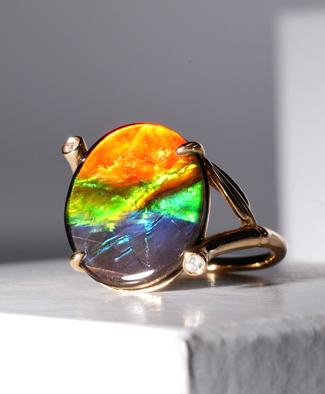 18K Ammolite Diamond Ring #366
