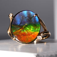 18K Gold Diamond Ammolite Ring #366