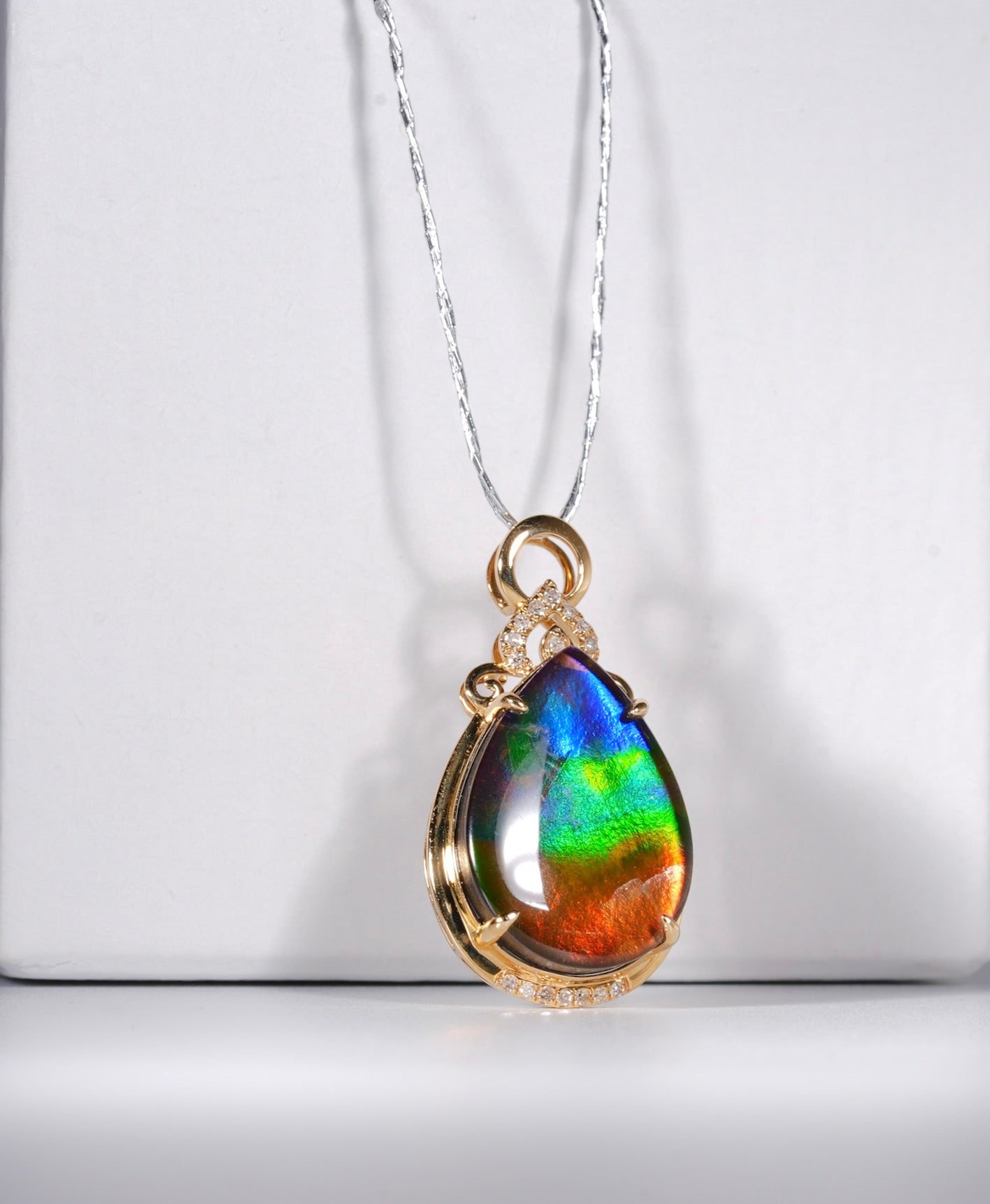 18K Diamond Ribbon Ammolite Pendant #2011