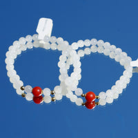 Carnelian and White Jade Beaded Bracelet #2465