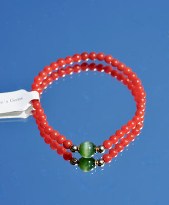 Carnelian and Chatoyant Jade Beaded Bracelet #2464