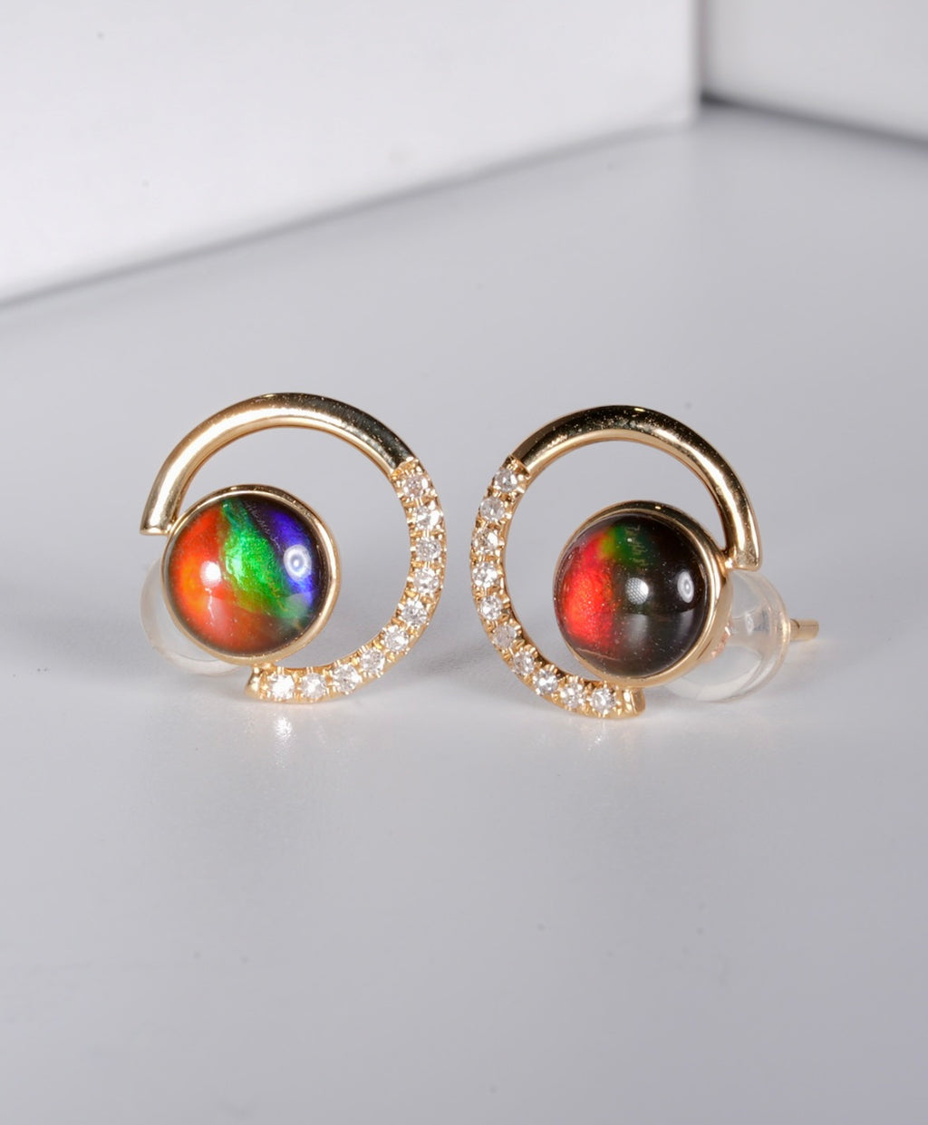 18K Diamond Top Grade Ammolite Earrings #1537