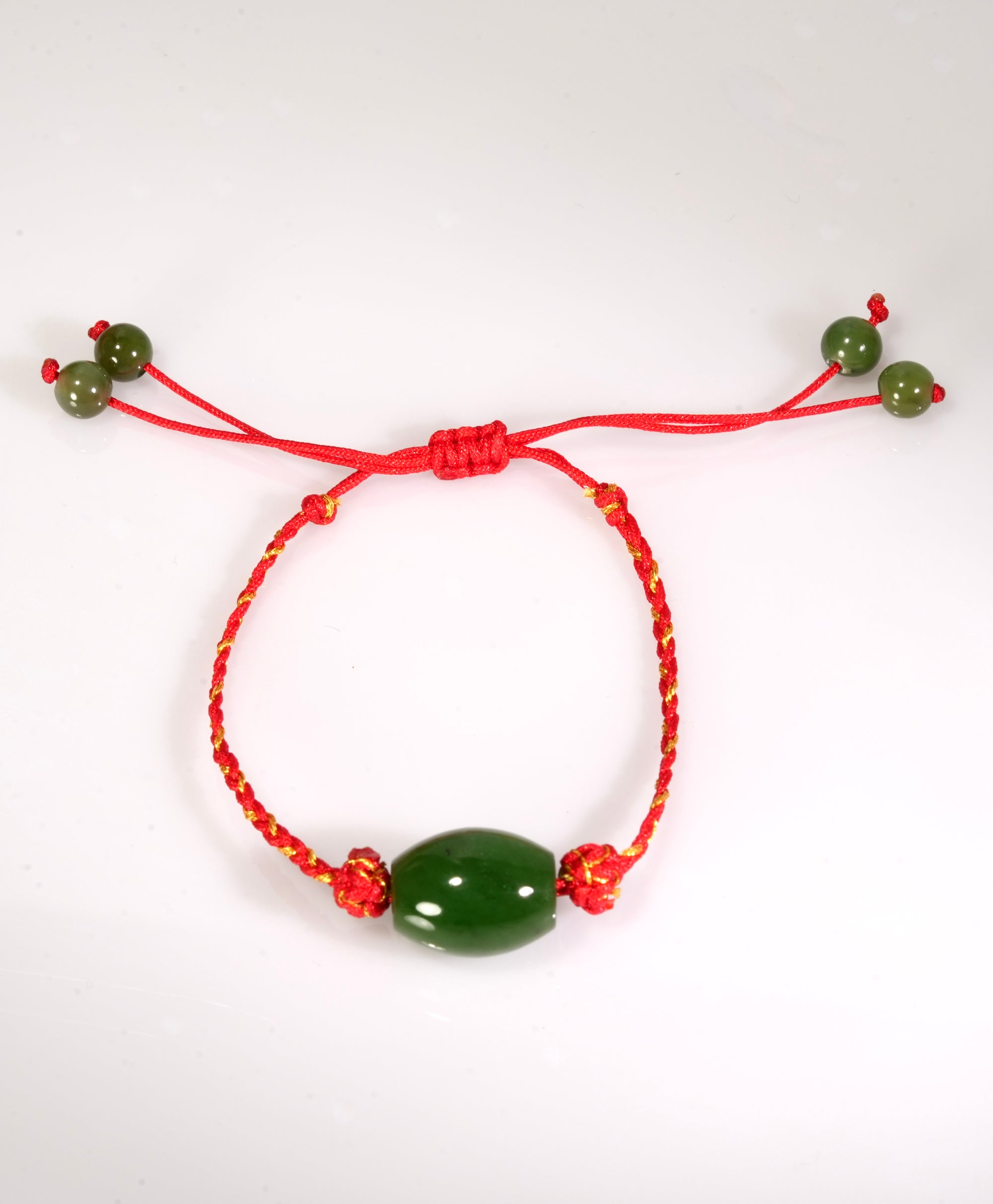 Polar Jade Bracelet Red Cord Eternal Fortune Natural Jade #2905-2