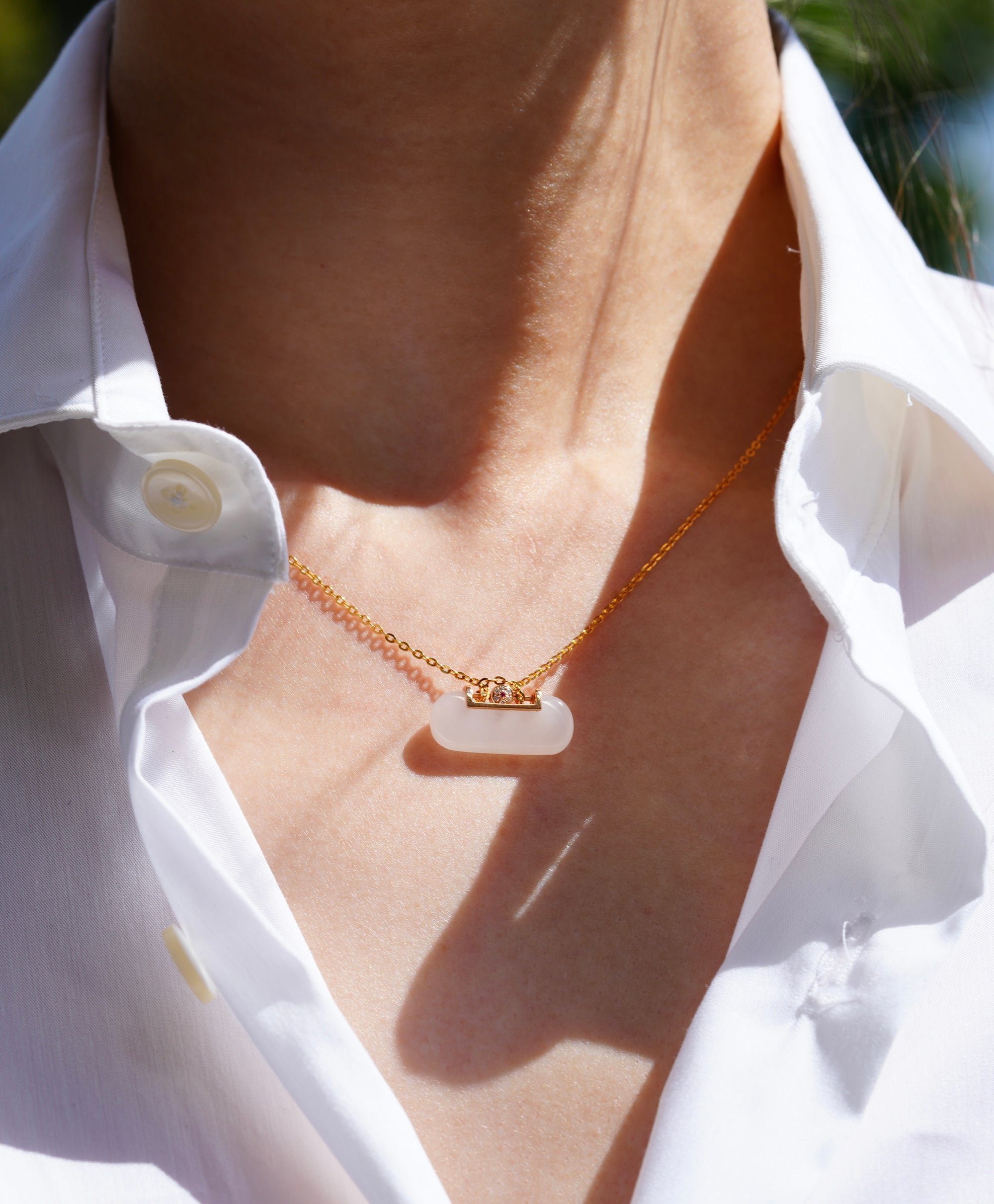 18K White Jade Lock Pendant #1311