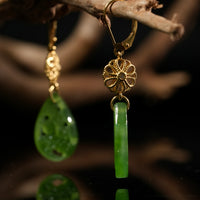 14k Siberian Jade Flower Earrings #2495