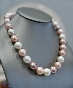 Edison Freshwater Pearl Necklace 14K Gold 11 to 14mm Natural Pearl #1928