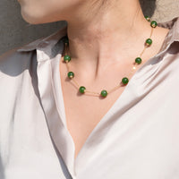 18k 8mm Chatoyant Jade Starry Necklace #2563