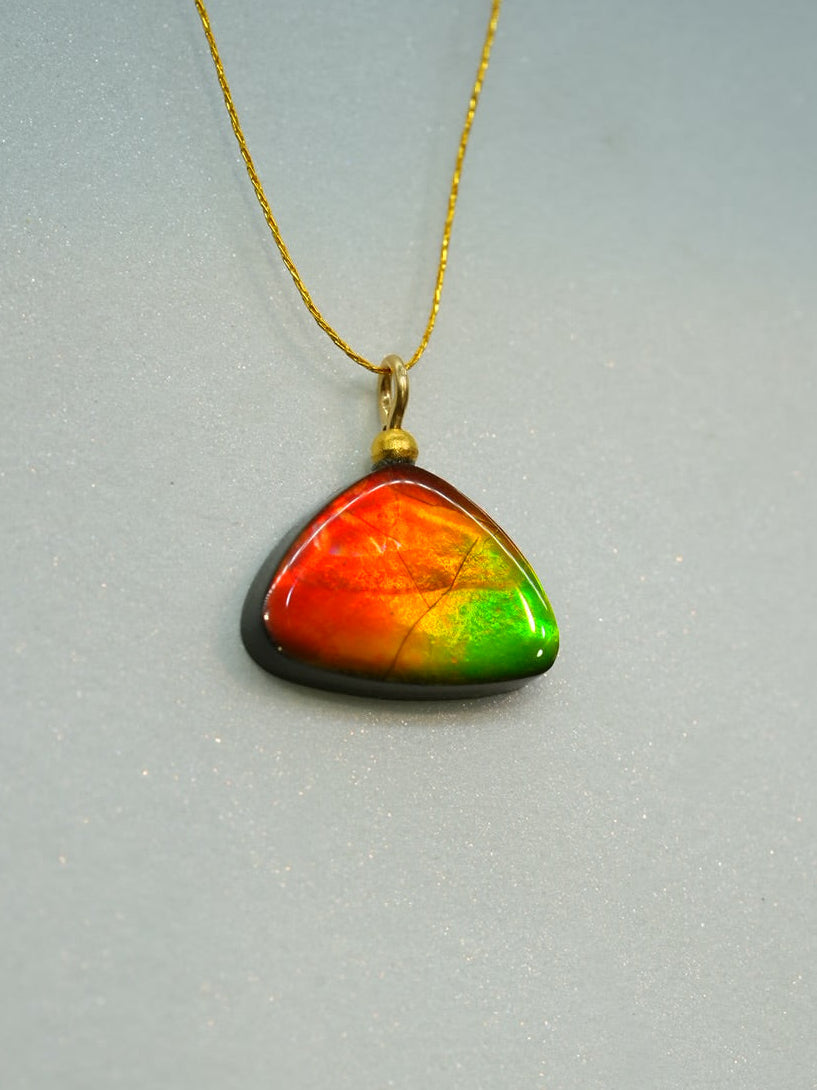 Authentic Alberta Ammolite Pendant Necklace– 14K Gold Filled, Grade AA Red, Golden, Green Fire Spectrum|#3224