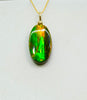 Authentic Alberta Ammolite Pendant Necklace– 14K Gold Filled, Grade AA Green & Golden Fire Spectrum|#3246
