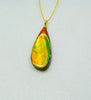 Authentic Alberta Ammolite Teardrop Pendant Necklace– 14K Gold Filled, Grade AA Green Golden Red Fire Spectrum|#3266