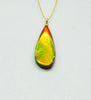 Authentic Alberta Ammolite Teardrop Pendant Necklace– 14K Gold Filled, Grade AA Green Golden Red Fire Spectrum|#3266