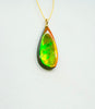 Authentic Alberta Ammolite Teardrop Pendant Necklace– 14K Gold Filled, Grade AA Green Golden Red Fire Spectrum|#3266