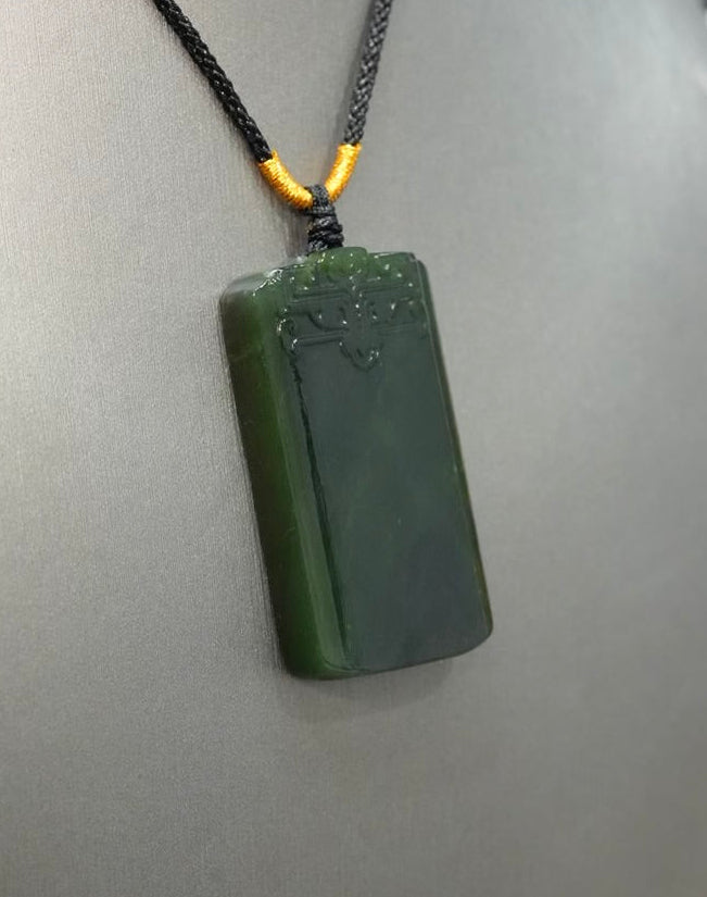 Natural Canadian Polar Jade Ping An Pai (Wu Shi Pai) Pendant | Hand-Polished Nephrite Jade Charm| #5031