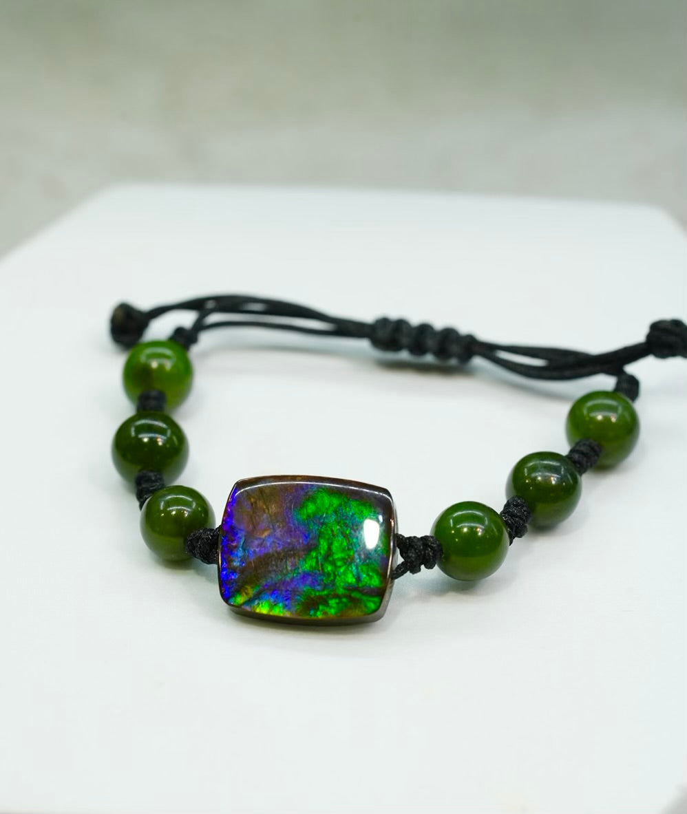 Ammolite & Jade Bracelet - Handcrafted Protection & Good Luck Talisman A+｜#3230