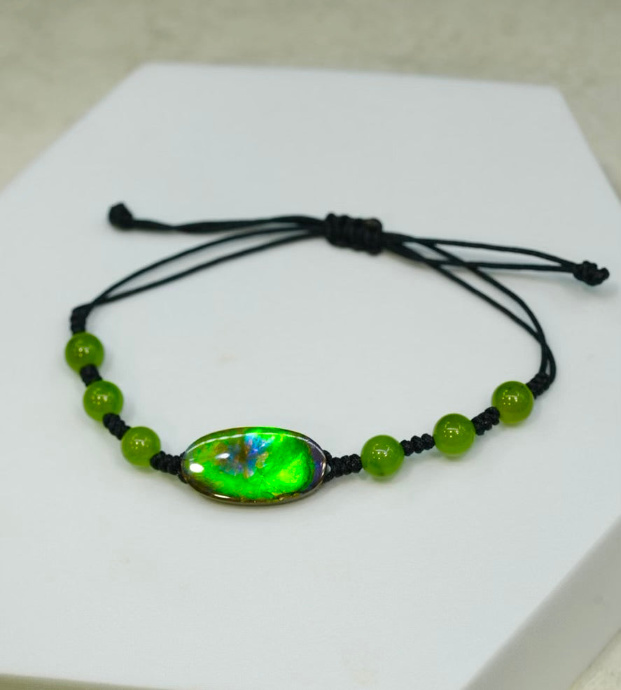 Ammolite & Jade Bracelet - Handcrafted Protection & Good Luck Talisman A｜#3242