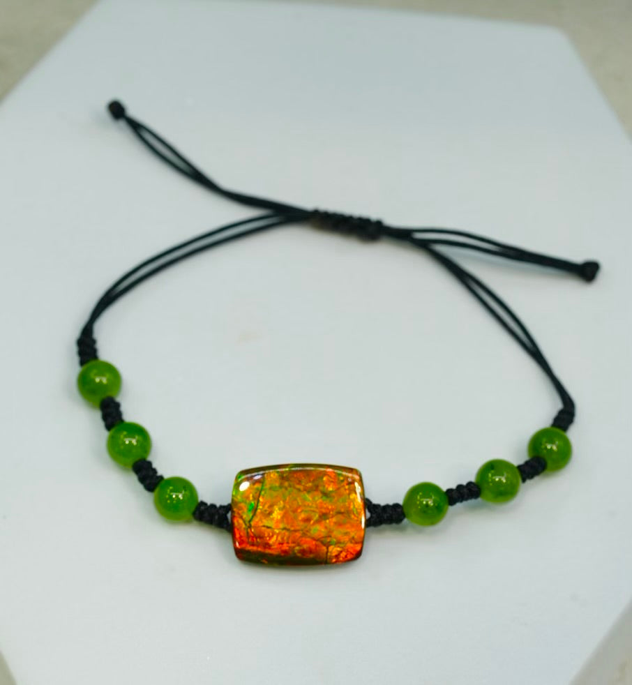 Ammolite & Jade Bracelet - Handcrafted Protection & Good Luck Talisman AA+｜#3234