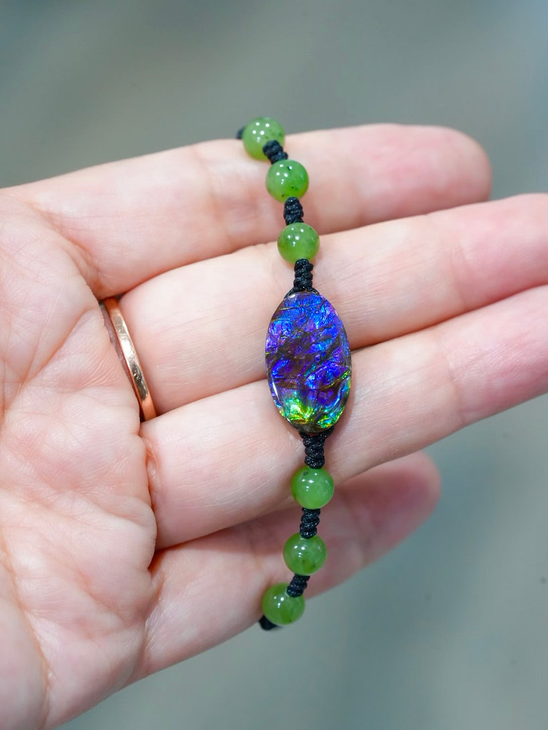 Ammolite & Jade Bracelet - Handcrafted Protection & Good Luck Talisman AA｜#3247