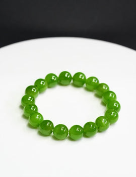 Natural Canadian Polar Nephrite Jade Beaded Bracelet - 10mm Imperial Green AAA+|#5064
