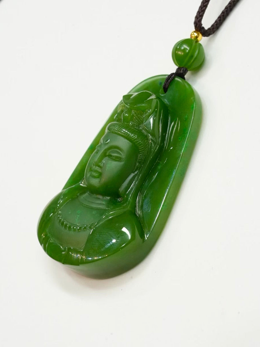 Canadian Polar Jade Guanyin Pendant AAA Natural Jade 52mm|#5060