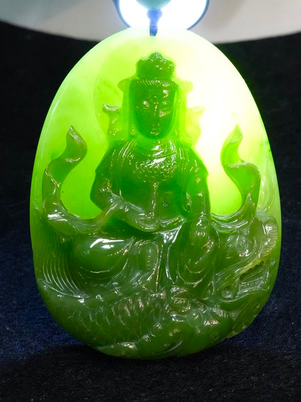 Polar Jade Guanyin Pendant Natural Jade AAA|#3006