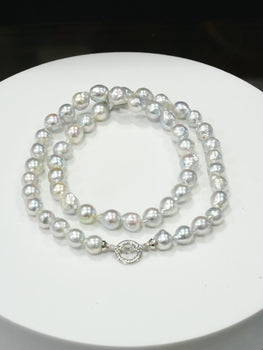 Japanese Baroque Akoya Saltwater Cultured Pearl Necklace (8-11mm) | Statement High Luster Strand 19" | 925 Sterling Silver Clasp | #5070