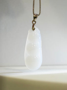 Natural Hetian White Nephrite Jade Lucky Fortune Bean Pendant (Lucky Pea Pod) | 925 Sterling Silver | #5072
