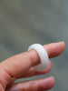 Natural Hetian Nephrite Jade Domed Wide Band Ring – White Size 9| Certified in Canada | #5073