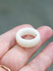 Natural Hetian Nephrite Jade Domed Wide Band Ring – White Size 4| Certified in Canada | #5077