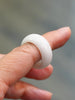 Natural Hetian Nephrite Jade Domed Wide Band Ring – White Size 8| Certified in Canada | #5079