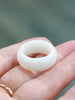 Natural Hetian Nephrite Jade Domed Wide Band Ring – White Size 8| Certified in Canada | #5079