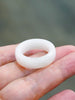Natural Hetian Nephrite Jade Domed Wide Band Ring – White Size 9| Certified in Canada | #5078