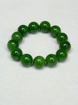 Natural Siberian Nephrite Jade Beaded Bracelet - 16mm Spinach Green|#5075