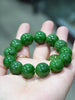 Natural Siberian Nephrite Jade Beaded Bracelet - 16mm Spinach Green|#5075